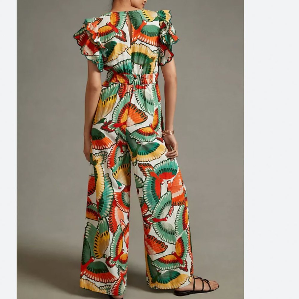 FARM Rio Ruffle-Sleeve Linen Jumpsuit Tropical - Picture 4 of 15